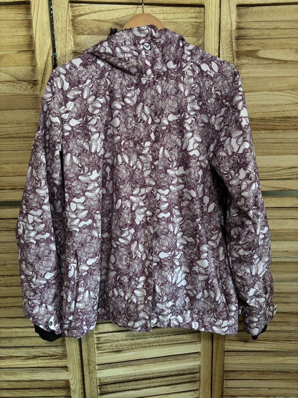 Roxy Womens L Purple White Swirl Print Ski Snowboard Jacket 5K Waterproof Hooded